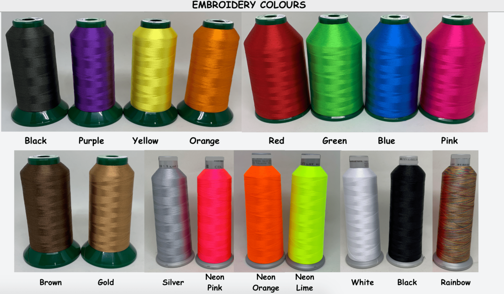 Embroidery threads used in our Australian Made custom ID Dog Collars