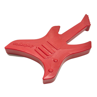 Powerful chew toy from Rover Pet Products and Sodapup Dog Toys - the Nylon Guitar. In red.